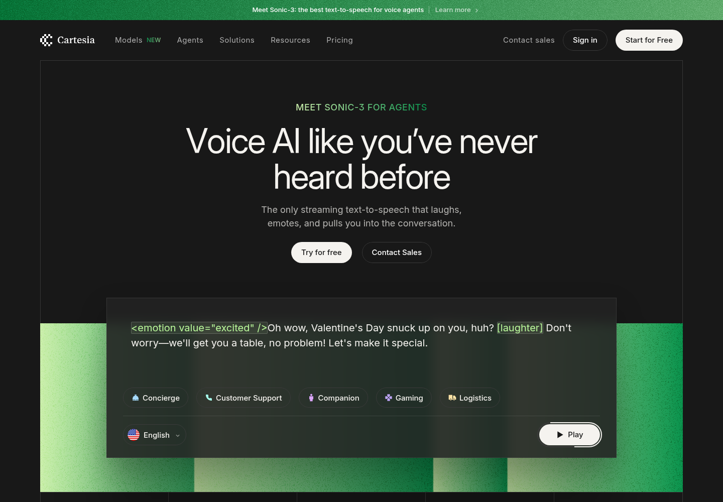 Cartesia Sonic voice AI product page
