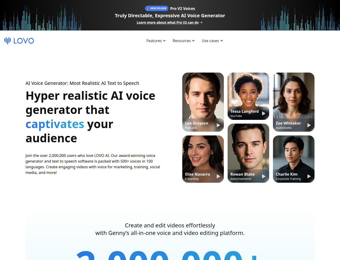 LOVO AI voice generator product page
