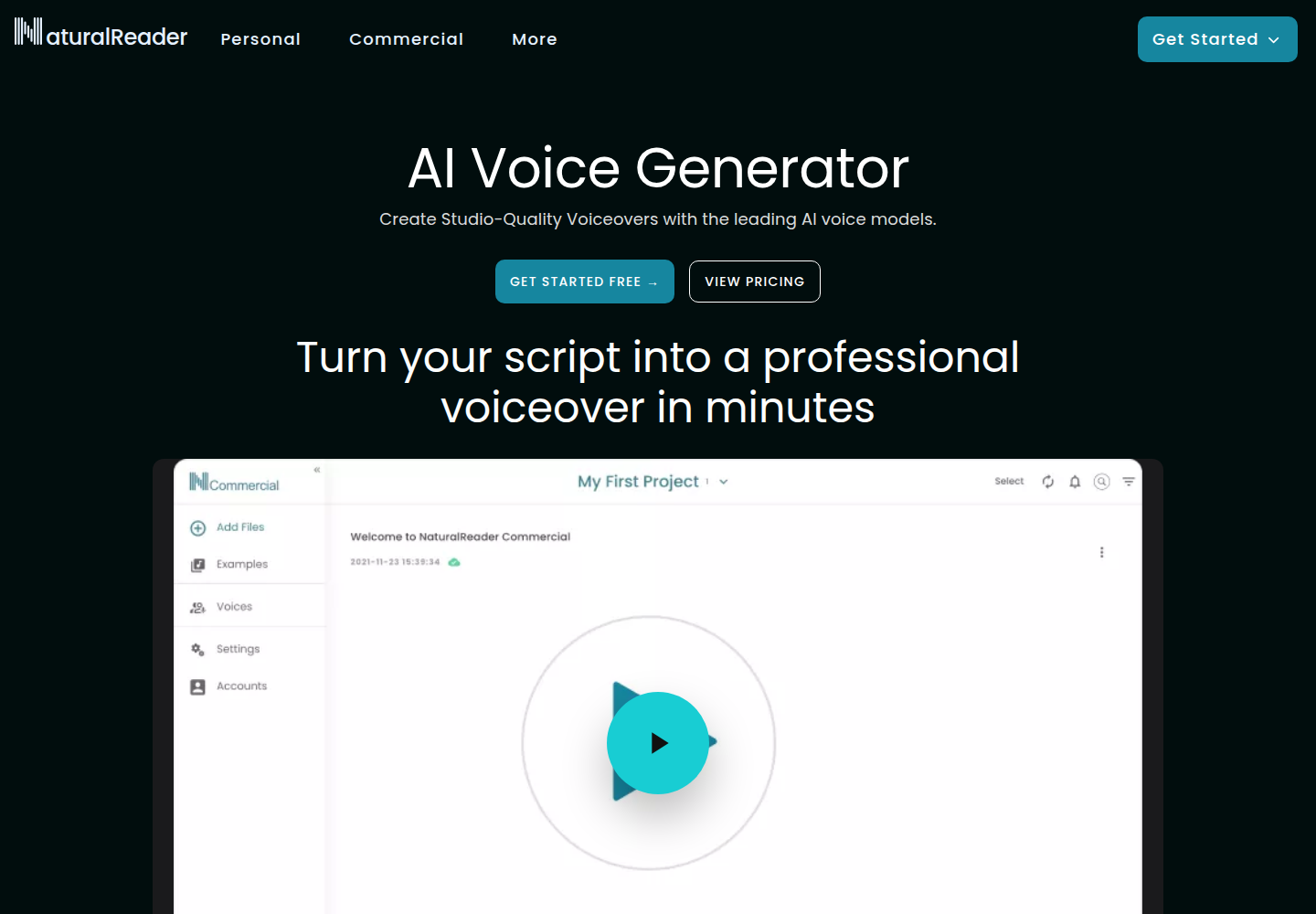 NaturalReader commercial AI voice product page
