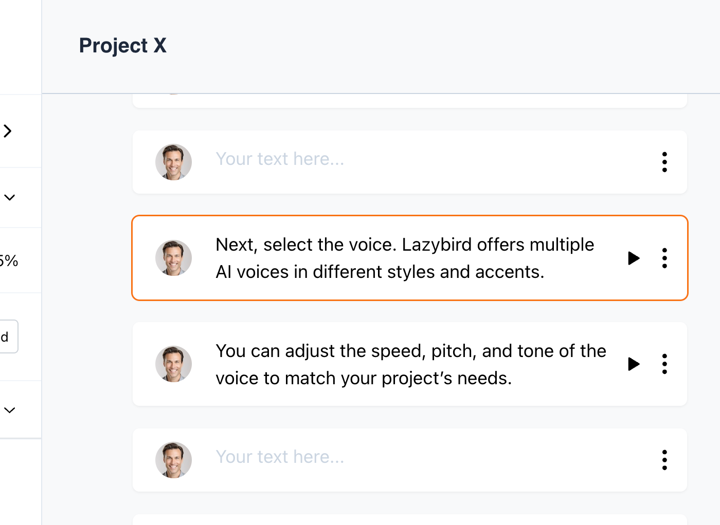 Selected script block in Lazybird Studio