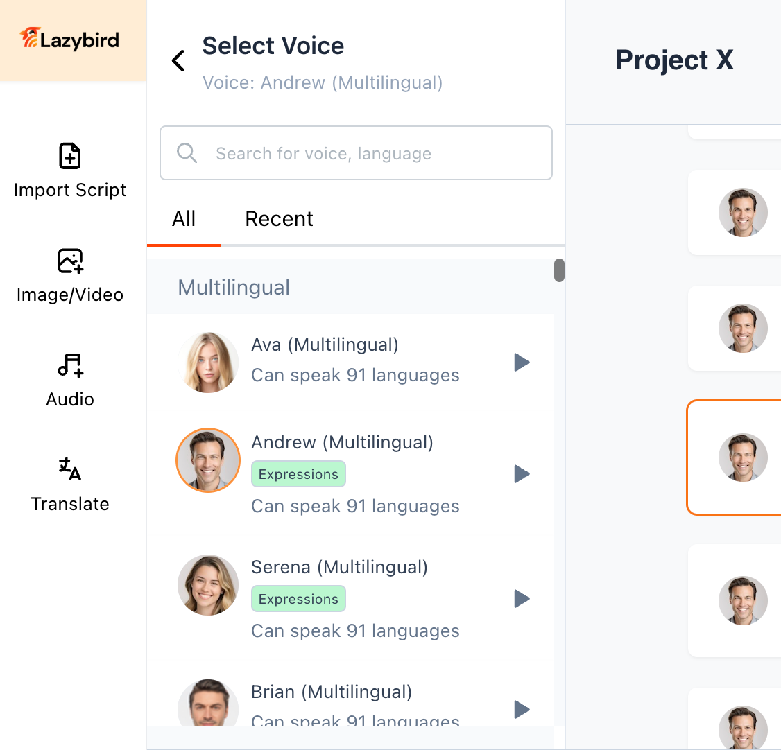 Lazybird voice selector