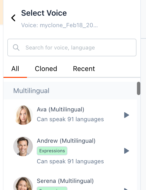 Cloned voices tab