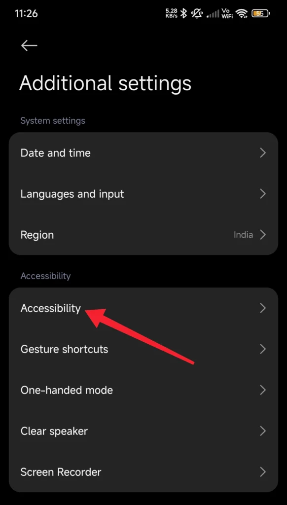 Xiaomi Accessibility Vision menu